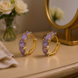 Orecchini a Cerchio E2716 in Oro Bianco con Ametista, Gioielli Classici da Donna - Product Image 2