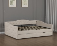 Cadre de lit rembourré moderne en tissu beige avec tiroirs de rangement, tête de lit capitonnée à boutons, taille et couleur personnalisables, King
