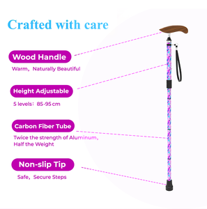 Трость JINDA Colorful: высококачественная, регулируемая, складная, из углеродного волокна, для всех возрастов, выдерживает нагрузку до 100 кг, легкая, прочная, с деревянной ручкой. - Product Image 4