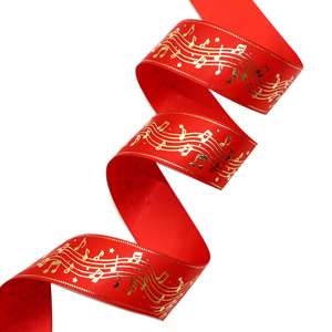 ริบบิ้นโพลีเอสเตอร์ลายโน้ตดนตรีสีทองขนาด 2.5 ซม. ยาว 5 หลา สำหรับห่อของขวัญคนรักดนตรี ขายส่ง - Product Image 2