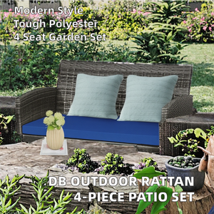 DB Durable Outdoor Rattan <b>Garden</b> <b>Set</b> 4-Piece Polyester Loveseat with Glass Table Contemporary Style for Patio & <b>Garden</b> Use - Product Image 2