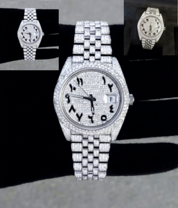 Montre de luxe pour homme en acier inoxydable avec cadran en verre Moissanite VVS, bracelet à fermoir automatique, résistance à l'eau 10 bars, boîtier bicolore - Product Image 1