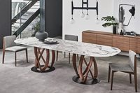 Table à manger ovale de style minimaliste en marbre et bois massif pour hôtel, restaurant, salle à manger