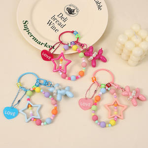 Vendita all'ingrosso, ciondolo portachiavi con palloncino a forma di cane a cinque punte con catena di perline colorate - Product Image 1