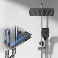Ensemble de douche thermostatique apparent en laiton avec affichage numérique à touches piano, éclairage d'ambiance LED et pluie pressurisée pour maison et hôtel