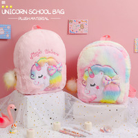 Licorne cravate-teint mignon dessin animé en peluche sac à dos pour enfants Logo personnalisé sac d'école avec nœud pour la maternelle