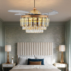 Ventilateur de plafond moderne OEM d'usine 42 pouces avec lampe, pales rétractables, LED cristal de luxe, 5 vitesses, télécommande à intensité variable, lumière chaude 3500K - Product Image 4