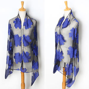 बहु रंग कढ़ाई डिजाइन रेशम ऑर्गेंज़ा शॉल स्कार्फ - Product Image 2