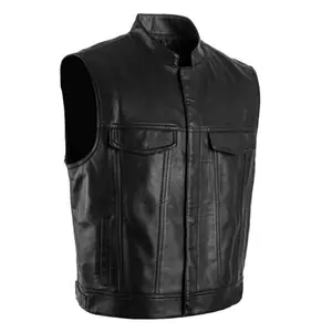 2022 Men Vest Black Biker Motorcycle Hip Hop Waistcoat Male Faux Leather Punk Solid Black Spring Sleeveless Leather Vest