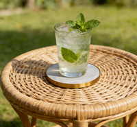 Plateau de mariage rond en marbre blanc personnalisé, moderne et naturel, avec sous-verre écologique sur mesure