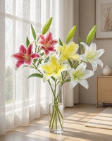 Premium Handgefertigte Lilie mit Echtem Touch, 3-Köpfige Künstliche Blume in Rosa und Weiß, Blumenarrangements für Hochzeit, Ostern und Weihnachtsdekoration