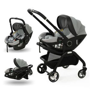 Poussette 3-en-1 avec siège auto, panier de couchage pliable portable, barre de poussée réglable, chariot de voyage, roues universelles, cadre métallique - Product Image 4