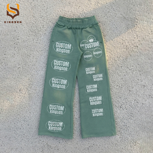 Ensemble de survêtement deux pièces personnalisé avec impression graphique, effet délavé, pantalon évasé et sweat à capuche en coton surdimensionné pour homme - Product Image 3