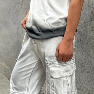 100% Cotton Men's Gray Detachable Cargo Jeans-<b>Stretch</b> <b>Denim</b> Stonewashed Hip Hop Skate Pants with Breathable Design - Product Image 2