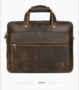 Tas kantor kulit asli untuk pria, tas kurir perjalanan bisnis, tas tangan bahu Laptop 15.6 inci, tas ritsleting logam YKK
