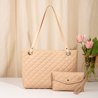 Tas Tote Kulit PU Wanita 2in1 Set Terbaru, Tas Selempang Bahu dengan Dompet, Warna Putih Kasual, Kapasitas Besar, Tas Ponsel