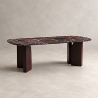 Table à manger ovale sur mesure en marbre Rosso Levanto, plateau en pierre naturelle, base en placage de bois MDF pour maison et villa