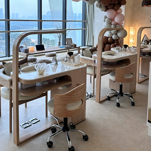 Nail Shop Solid Wood <b>Paint</b> Japanese Style Simple Economy Nail Desk Chair Single Double Double Storage Vacuum Cleaner Nail Desk - Product Image 2
