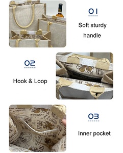 Phim hoạt hình vải làm vách ngăn Tote Túi với bông mềm xử lý đay túi xách với túi bên trong cho thuận tiện mua sắm - Product Image 5