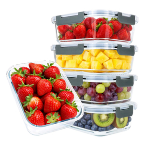 5個セット 1060ml ガラス製食品保存容器セット 密閉型ミールプレップボックス 蓋付き スタッカブルランチボックス キッチン、オフィス用 - Product Image 1