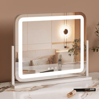 Miroir de table durable Hasipu avec éclairage LED, contrôle tactile, 3 modes de luminosité réglables, rond, blanc