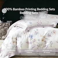 Parures de draps 300 fils en bambou tissé 100 % biologique, imprimé motif végétal, modernes, écologiques, rafraîchissantes, toutes saisons