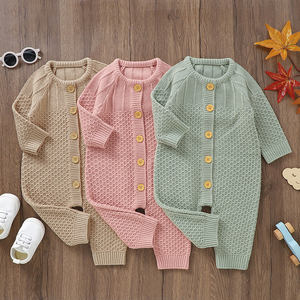 Mimixiong personnalisé hiver fil solide bébé vêtements nouveau-né enfant en bas âge bébé tricoté pyjamas Crochet tenues à manches longues barboteuse - Product Image 6
