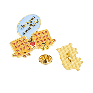 Logotipo personalizado respetuoso con el medio ambiente en forma de comida Waffle <span class=keywords><strong>Sushi</strong></span> Ramen Badge Metal Lapel Pins Etiqueta de latón lindo Broche Esmalte suave - Product Image 3
