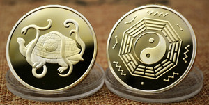 Đồng xu mạ vàng rùa đen, đồng xu may mắn phong thủy Trung Quốc - Product Image 4