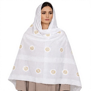 Écharpe légère et respirante en voile de coton pour femme, brodée tournesol, avec panneau en dentelle ajourée, personnalisable OEM ODM - Product Image 1