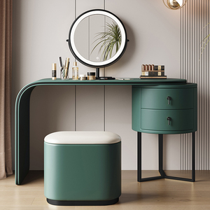 Ensemble de coiffeuse moderne de luxe en bois <span class=keywords><strong>blanc</strong></span> pour chambre à coucher avec tiroirs, miroir LED, meuble multifonctionnel au design unique - Product Image 6
