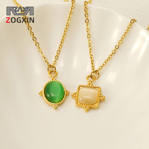 Zogxin Natural Stone Pendant Necklace 18K Gold Plated Geometric Clavicle Chain For Women Everyday Wear - Product Image 1