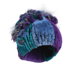 Cappello Invernale <span class=keywords><strong>da</strong></span> Donna in Pelliccia di Coniglio Rex con Bordo in Vera Pelliccia di Volpe Argentata, Berretto Lavorato <span class=keywords><strong>a</strong></span> Maglia Elegante Stile Russo - Product Image 2