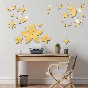 Calcomanía de Pared con Espejo de Estrellas y Luna de Dibujos Animados, Reloj Decorativo Creativo para Dormitorio Infantil, Papel Tapiz para Habitación Infantil - Product Image 2