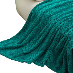 Soft Lightweight Jacquard Weave Leaves Pattern Flannel Fleece Throw Blanket