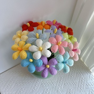Sheng Cai Décoration d'intérieur Fleur artificielle tricotée en coton doux, finie, en fil violet, avec fleurs séchées et Plumeria <span class=keywords><strong>Rubra</strong></span> tissée au crochet - Product Image 1