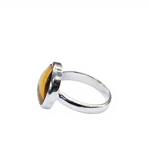 925 Sterling Silver Natural <b>Citrine</b> Cabochon <b>Ring</b> Solitaire Plain Band Finger Jewelry For Women Men Bulk - Product Image 4