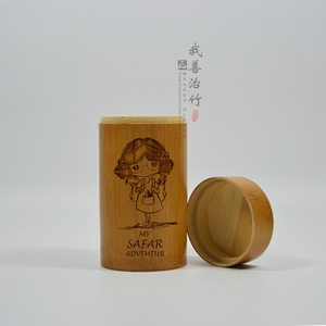 Bamboo Tea Canister Wooden Lid Carved Cartoon Girl Design For Tea Storage Chongqing Origin LyC00251532 - Product Image 2
