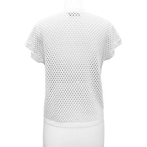 Women's Custom Cable & Pointelle Knit Vee Neck Plain Color Short Sleeves <b>Pullover</b> <b>Sweater</b> - Product Image 2