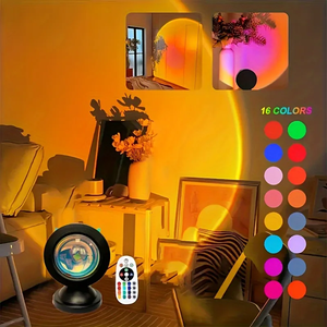 Lámpara de Proyección de Atardecer USB con Control Remoto, 16 Colores, 180 °   Lámpara de Mesa Decorativa con Rotación para Dormitorio, Ambiente Fotográfico - Product Image 1