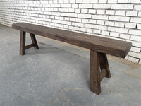 Banc long en bois d'orme chinois massif direct d'usine avec sièges rustiques de style antique à texture patinée vintage