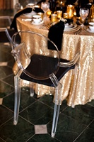 Chaises fantômes modernes à dos rond en acrylique pour événement avec bras, vente en gros, chaises de salle à manger de fête de mariage
