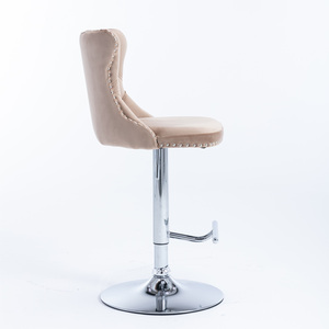 A&A Furniture Swivel Velvet Barstools <b>Adjustable</b> Height 25-33 Inch Modern Upholstered Chrome Base <b>Bar</b> <b>Stools</b> - Product Image 4