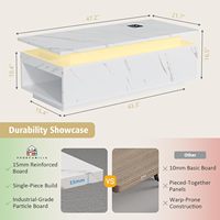Table basse LED 47,2 pouces avec chargeur sans fil, haut-parleur Bluetooth, rangement, plateau en faux marbre blanc, meubles de salon
