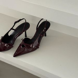 Factory Wholesale Green Satin Pointy One-line Stiletto Heels Women Spring and Summer Sandals Shoes - Product Image 2