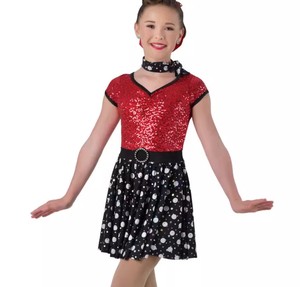 Rok tutu balet kotak-kotak merah muda payet pakaian dansa badut perempuan cantik kostum pertunjukan panggung titik hitam - Product Image 5