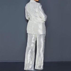 2026 핫 세일 출퇴근용 여성 슬림핏 스팽글 블레이저와 바지 2피스 세트 - Product Image 2