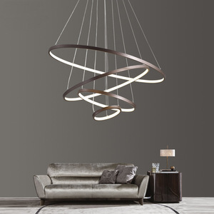 酒店遥控耳环环可调发光二极管现代吊灯客厅吊灯发光二极管3环黑色吊灯 - Product Image 1