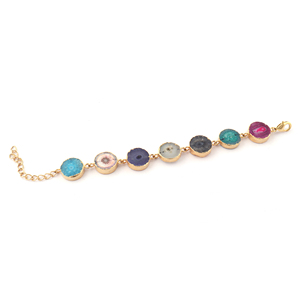 Natural multi color solar quartz <b>bracelet</b> gold electroplating link charms handmade <b>bracelet</b> <b>copper</b> alloy adjustable chain - Product Image 3