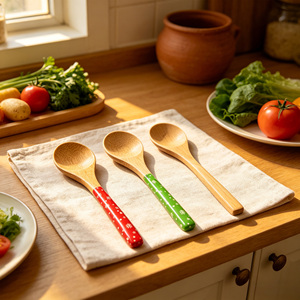 Cuillères de cuisine <span class=keywords><strong>en</strong></span> bambou écologiques pour Noël, ustensiles <span class=keywords><strong>en</strong></span> <span class=keywords><strong>bois</strong></span> durables pour remuer et servir lors des fêtes - Product Image 1